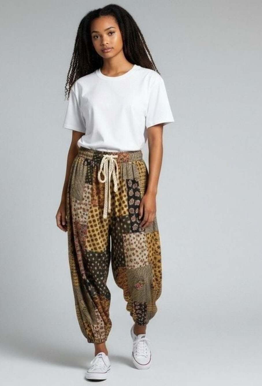POL Patchwork Drawstring Rayon Pants YKP148 Size S